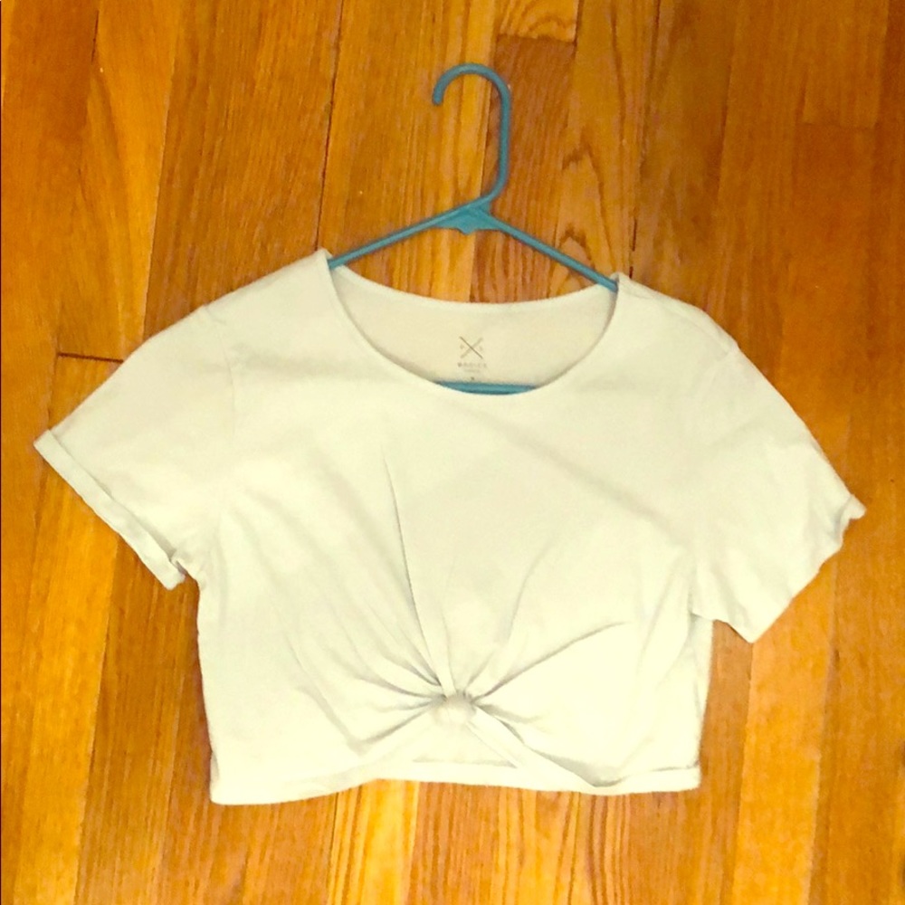a light blue crop top